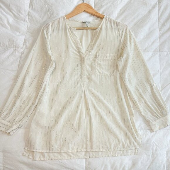 Joie 100% Silk Sheer Stripe Button Henley Blouse Top Cream Ivory XS - Picture 4 of 6